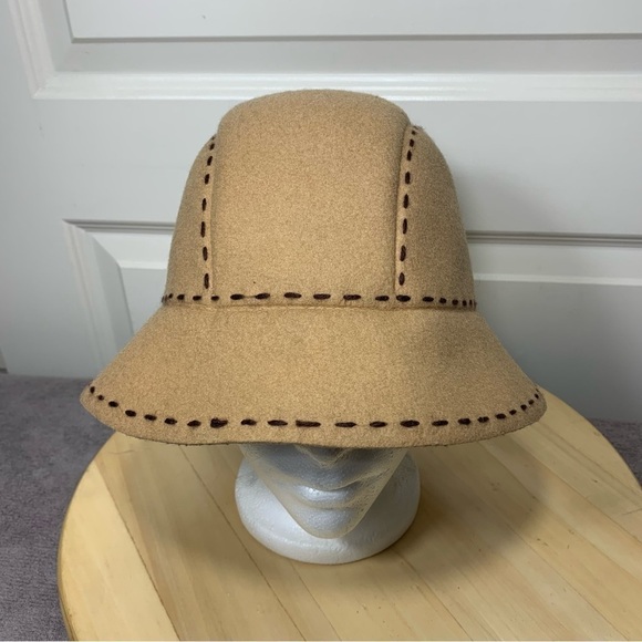 MANTLES Bucket Hat One Size Tan Brown Stitched Details Cloche Minimalist Neutral - Picture 8 of 10